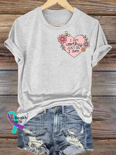 I’m Worthy Just As I Am Print Casual Crew Neck Short Sleeve T-Shirt White / S