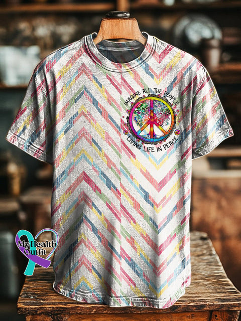Imagine All People Living Life In Peace Printed Casual Crew Neck Short Sleeve T-Shirt Multicolor / S