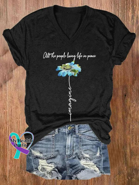 Imagine All The People Living Life In Peace Art Casual T-Shirt Black / S