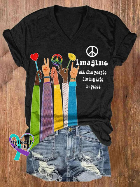Imagine All The People Living Life In Peace Art Casual T-Shirt Black / S