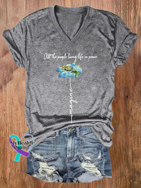 Imagine All The People Living Life In Peace Art Casual T-Shirt Grey / S