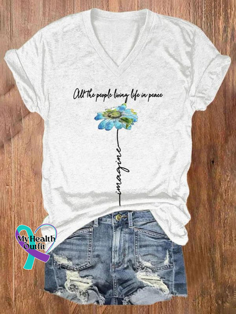 Imagine All The People Living Life In Peace Art Casual T-Shirt White / S