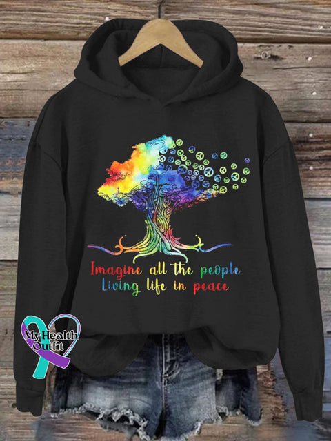 Imagine All The People Living Life In Peace Art Print Casual Sweatshirt Black / S