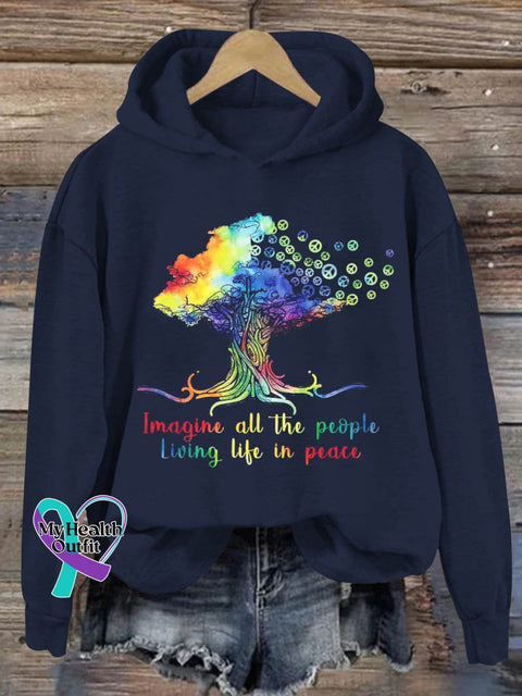 Imagine All The People Living Life In Peace Art Print Casual Sweatshirt Blue / S