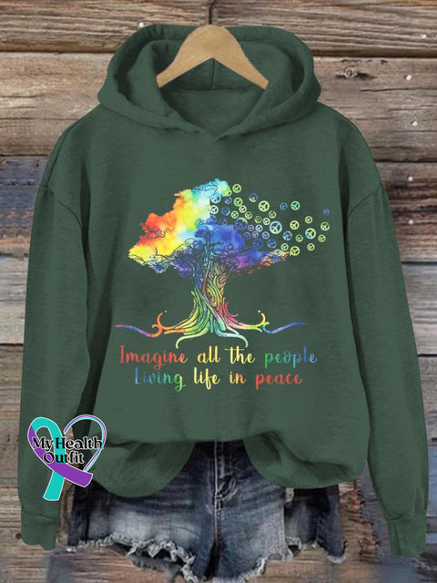 Imagine All The People Living Life In Peace Art Print Casual Sweatshirt Green / S