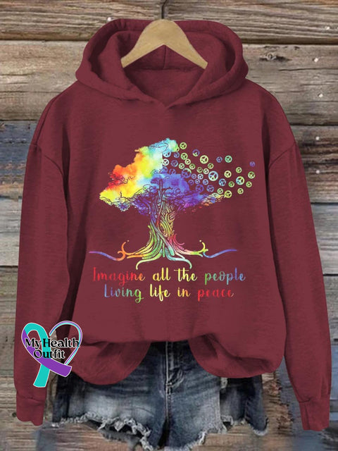 Imagine All The People Living Life In Peace Art Print Casual Sweatshirt Red / S