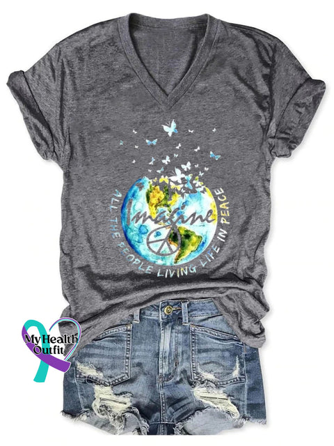Imagine All The People Living Life In Peace Art Print Casual T-Shirt Grey / S