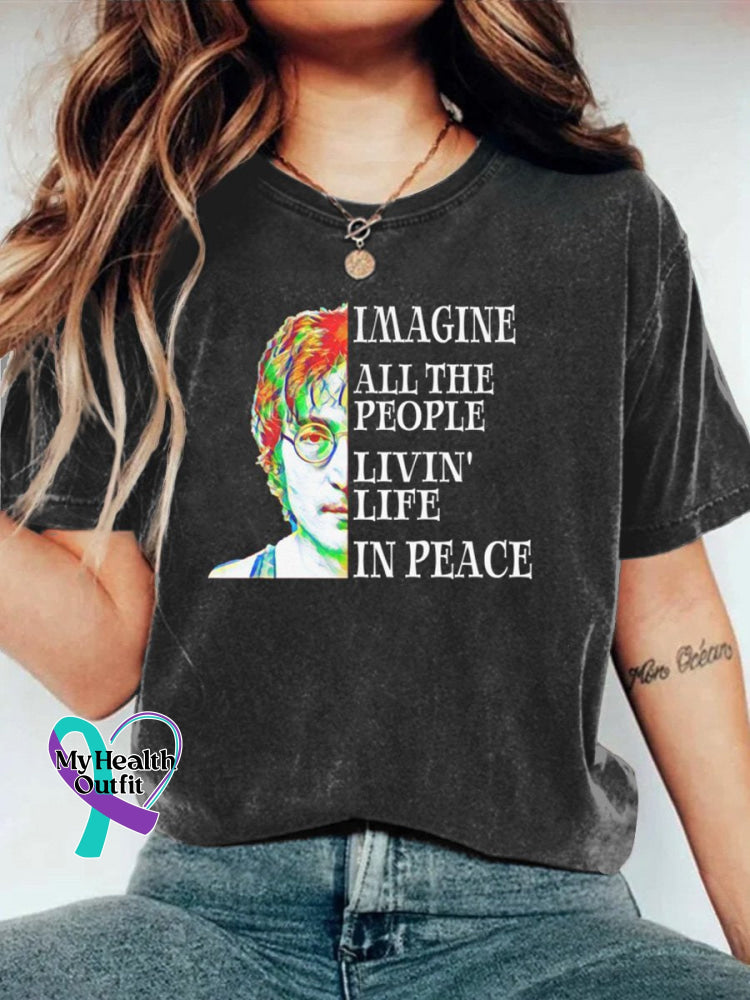 Imagine All The People Living Life In Peace Casual T-Shirt Multicolor / S