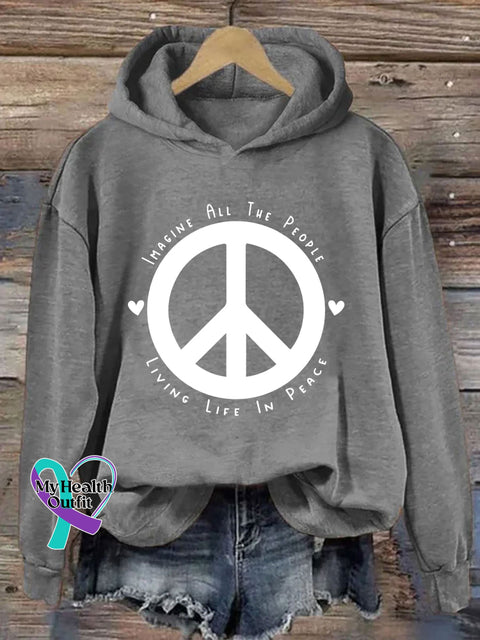 Imagine All The People Living Life In Peace Hoodie Dark Grey / S