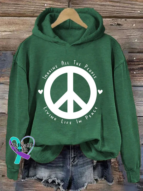 Imagine All The People Living Life In Peace Hoodie Green / S