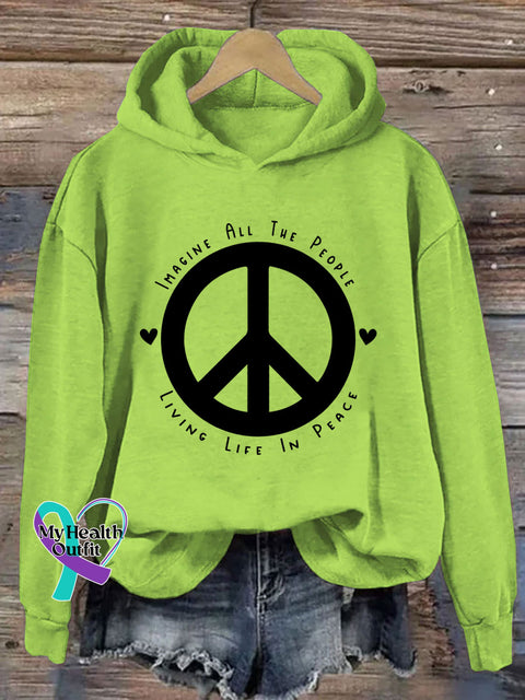 Imagine All The People Living Life In Peace Hoodie Light Green / S