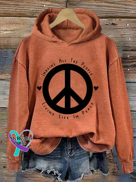 Imagine All The People Living Life In Peace Hoodie Orange / S