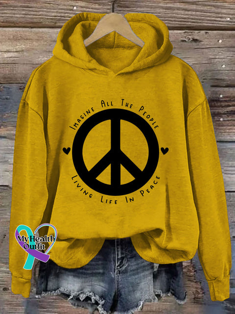 Imagine All The People Living Life In Peace Hoodie Yellow / S