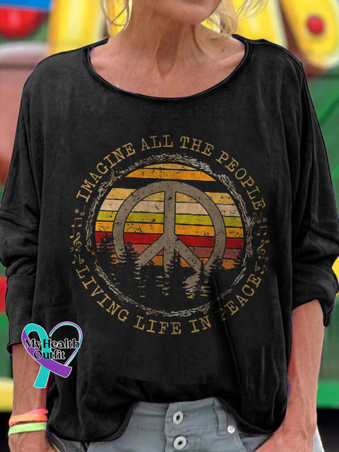 Imagine All The People Living Life In Peace Printed Crew Neck Women’s T-Shirt Black / S