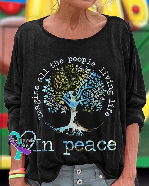 Imagine All The People Living Life In Peace Printed Crew Neck Women’s T-Shirt Black / S