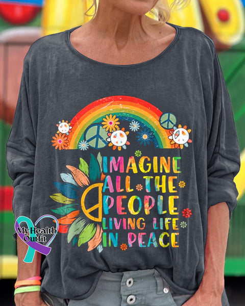 Imagine All The People Living Life In Peace Printed Crew Neck Women’s T-Shirt Dimgray / S