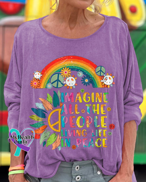 Imagine All The People Living Life In Peace Printed Crew Neck Women’s T-Shirt Lilac / S