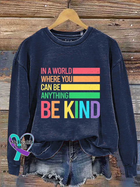 In A World Where You Can Be Anything Kind Art Print T-Shirt Navy Blue / S
