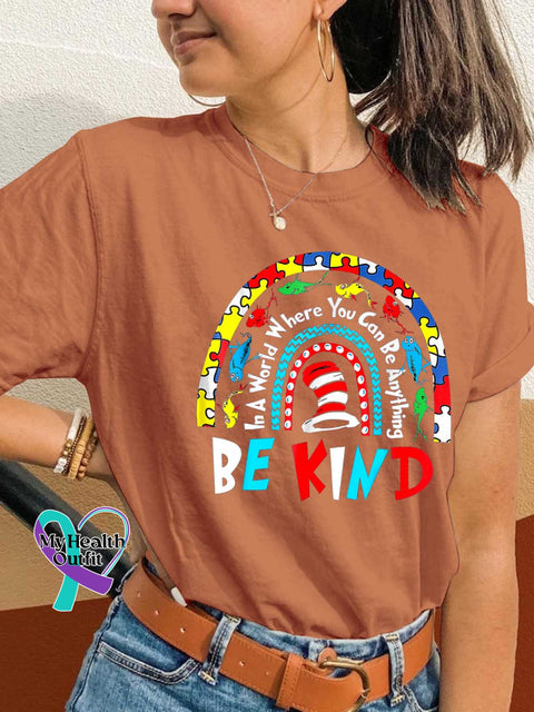 In A World Where You Can Be Anything Be Kind Autism Awareness T-shirt Orange / S