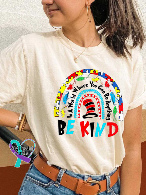 In A World Where You Can Be Anything Be Kind Autism Awareness T-shirt Sand / S