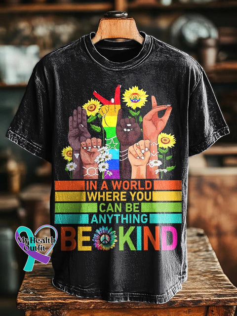 In A World Where You Can Be Anything Be Kind Pattern Art Print Casual T-shirt Black / S