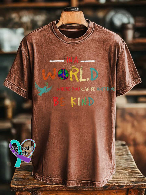 IN A WORLD WHERE YOU CAN BE ANYTHING BE KIND Peace Sign T-shirt Orange / S