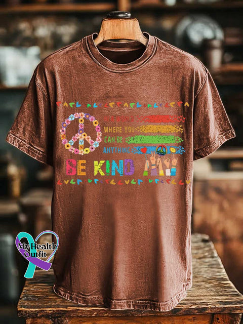 IN A WORLD WHERE YOU CAN BE ANYTHING BE KIND Peace Sign T-shirt Orange / S