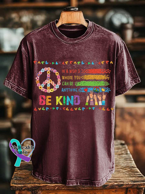 IN A WORLD WHERE YOU CAN BE ANYTHING BE KIND Peace Sign T-shirt Red / S