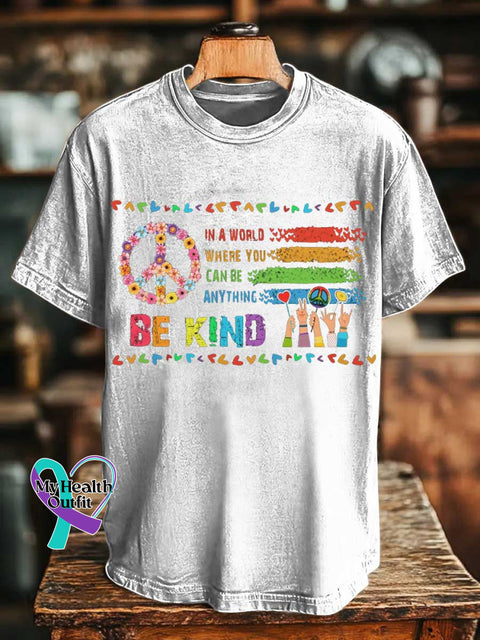 IN A WORLD WHERE YOU CAN BE ANYTHING BE KIND Peace Sign T-shirt White / S