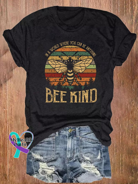 In A World Where You Can Be Anything Kind Print Short Sleeve Casual T-Shirt Black / S