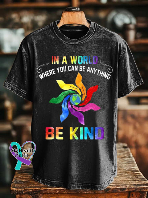 IN A WORLD WHERE YOU CAN BE ANYTHING BE KIND Rainbow T-shirt Black / S