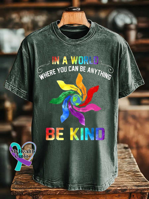 IN A WORLD WHERE YOU CAN BE ANYTHING BE KIND Rainbow T-shirt Green / S
