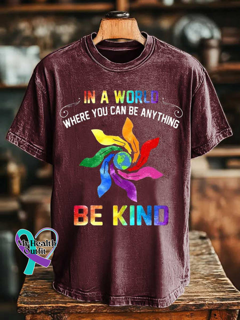 IN A WORLD WHERE YOU CAN BE ANYTHING BE KIND Rainbow T-shirt Red / S