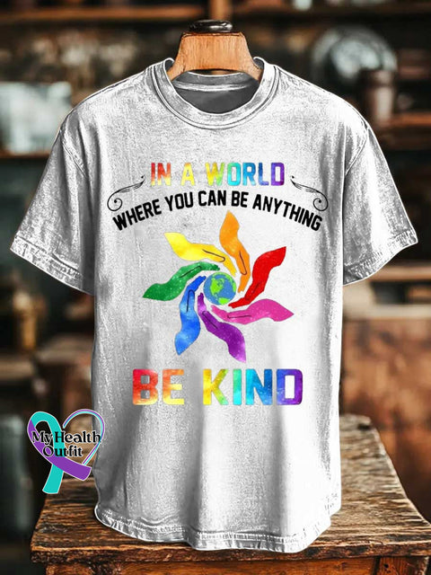 IN A WORLD WHERE YOU CAN BE ANYTHING BE KIND Rainbow T-shirt White / S