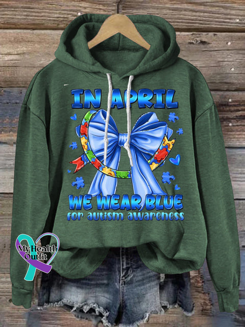 In April We Wear Blue For Autism Awareness Print Casual Hoodie Green / S