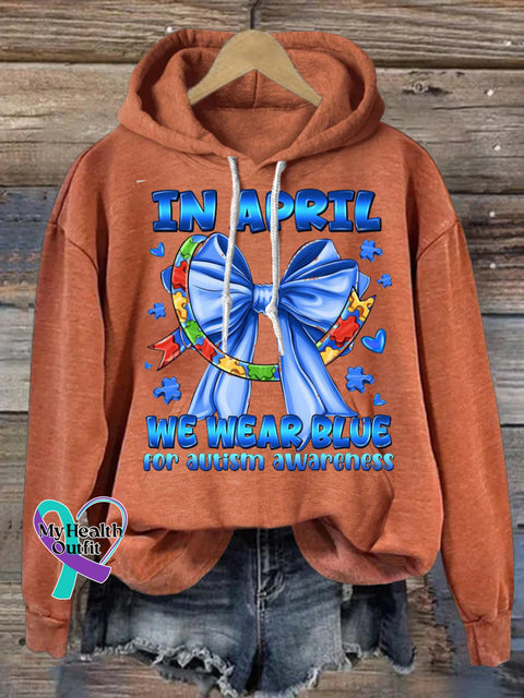 In April We Wear Blue For Autism Awareness Print Casual Hoodie Orange / S