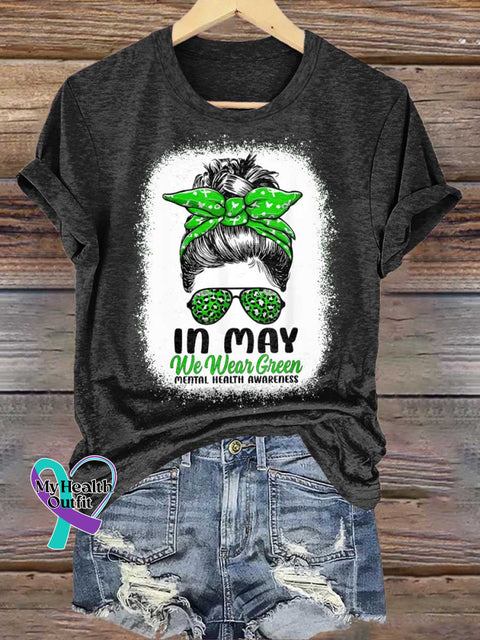 IN MAY We Wear Green Mental Health Awareness T-shirt Black / S