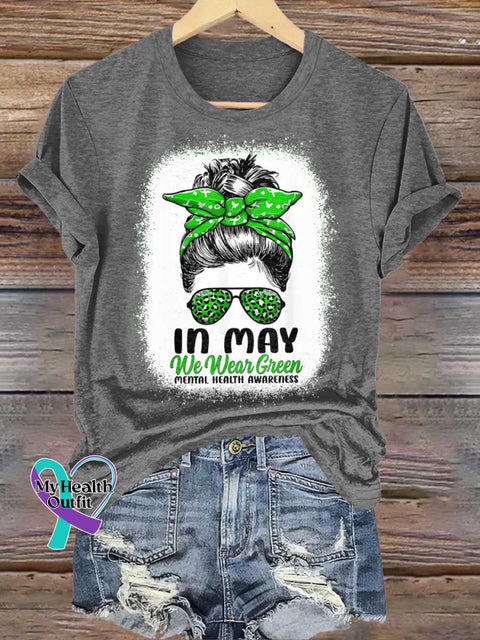 IN MAY We Wear Green Mental Health Awareness T-shirt Grey / S