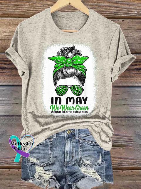 IN MAY We Wear Green Mental Health Awareness T-shirt Sand / S