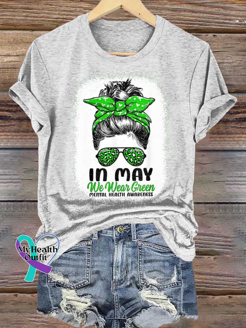 IN MAY We Wear Green Mental Health Awareness T-shirt White / S