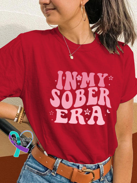 In My Sobriety Era Alcohol Awareness Print Casual Crew Neck Short Sleeve T-Shirt Red / S