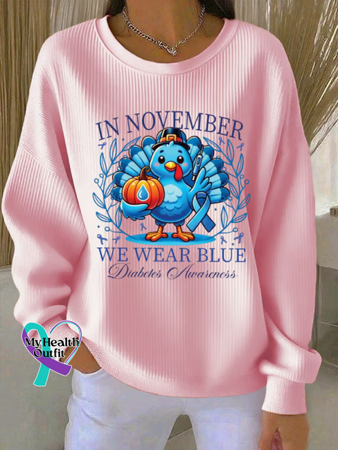 In November We Wear Blue Diabetes Awareness Print Casual Sweatshirt Pink / S