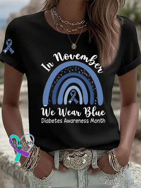 In November We Wear Blue Diabetes Awareness T-shirt Black / S