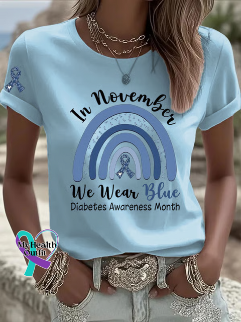 In November We Wear Blue Diabetes Awareness T-shirt LightBlue / S