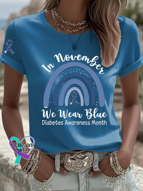 In November We Wear Blue Diabetes Awareness T-shirt Blue / S