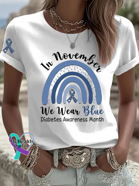 In November We Wear Blue Diabetes Awareness T-shirt White / S