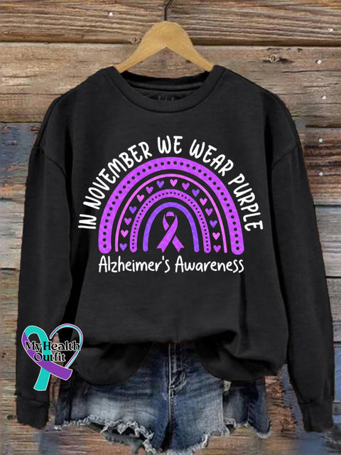 In November We Wear Purple Alzheimer Disease Awareness Print Casual Sweatshirt Black / S