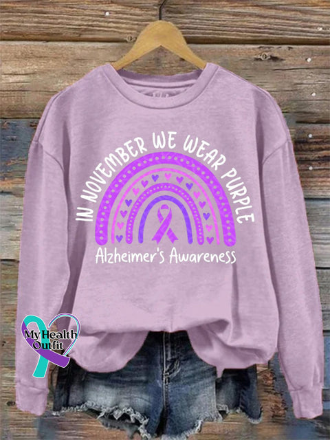 In November We Wear Purple Alzheimer Disease Awareness Print Casual Sweatshirt Light / S