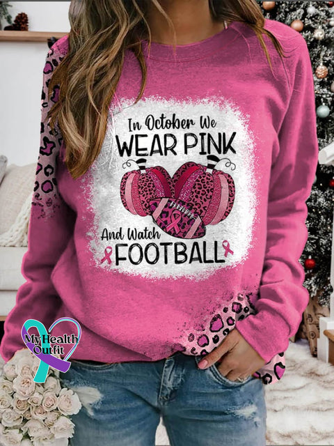 In October We Wear Pink And Watch Football Leopard Print Sweatshirt Dark Pink / S