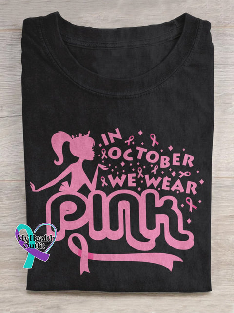 In October We Wear Pink Barbie Breast Cancer Tough Girls Fight Strong T-Shirt Black / S